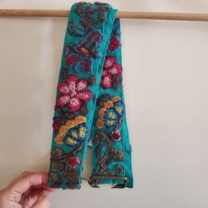 NWT Prana Tuffed Wool Floral Cotton Pattern Belt Blue OSFM